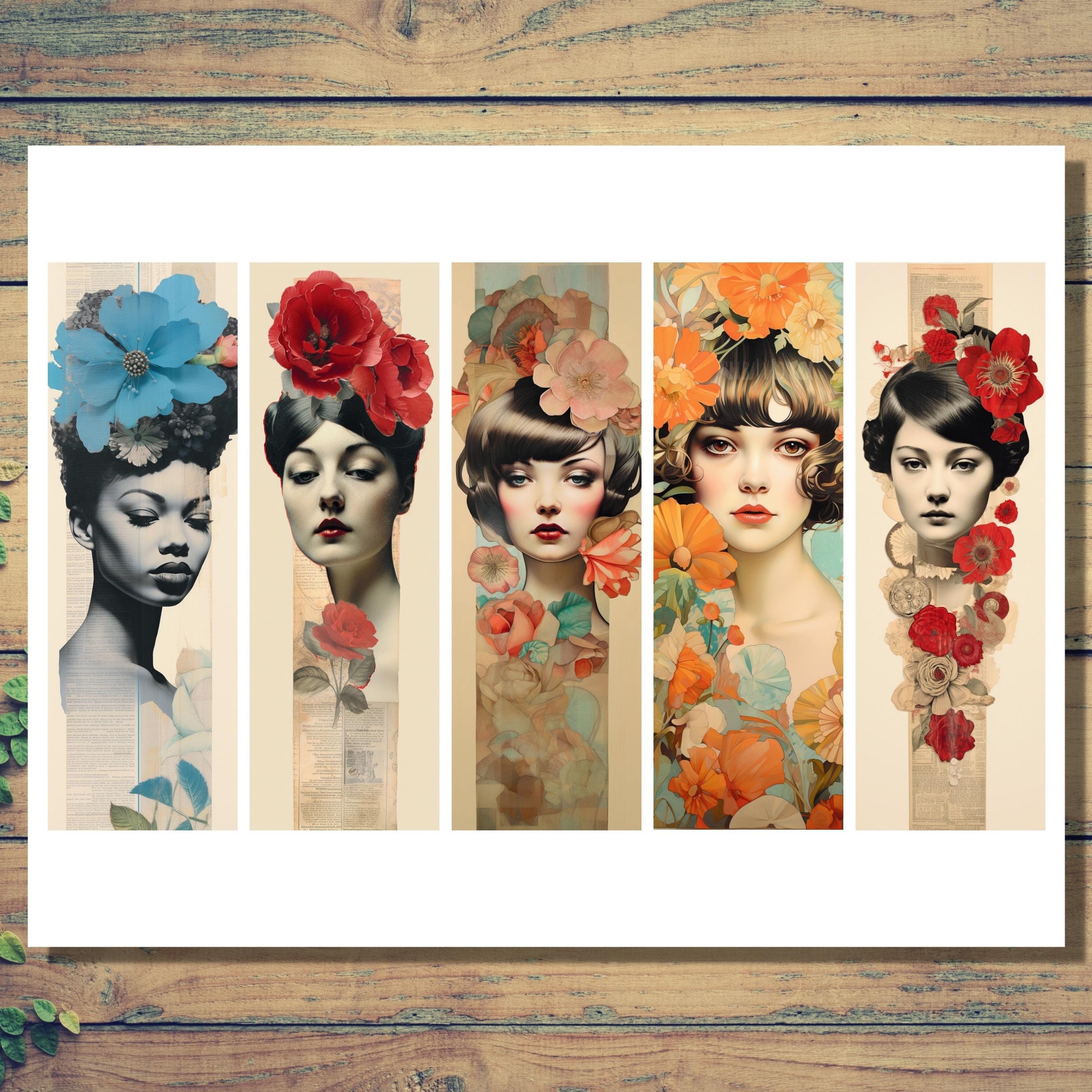 Woman Collage Bookmark Printable Bookmarks Female Art Floral Women ...