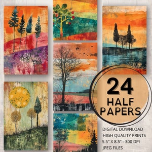 Colorful Landscape Journal Half Papers Outdoor Printable Page Nature Scrapbooking Ephemera Collage Card Making Nature Junk Journal Supplies