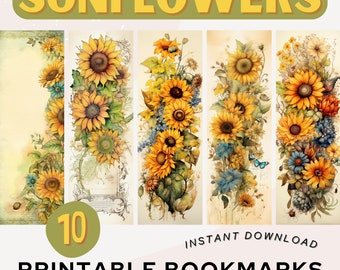 Sunflowers Bookmarks Printable Bookmark Garden Flower Vintage Bookmark Sunflower Bookmark PNG PDF JPG Floral Bookmark Set Book Lover Gift