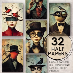 Observador de pássaros Diário de observação de pássaros Metade de papéis Páginas para impressão Ephemera Scrapbooking Retrato Colagem Arte Cartão Fazendo Suprimentos de diário de lixo