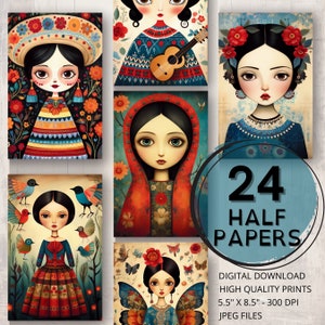 Mexicaanse volkskunst meisjesdagboek halve papieren afdrukbare pagina kleurrijke kortstondige scrapbooking scrapbooking collage kaart maken meisje ongewenste dagboek benodigdheden