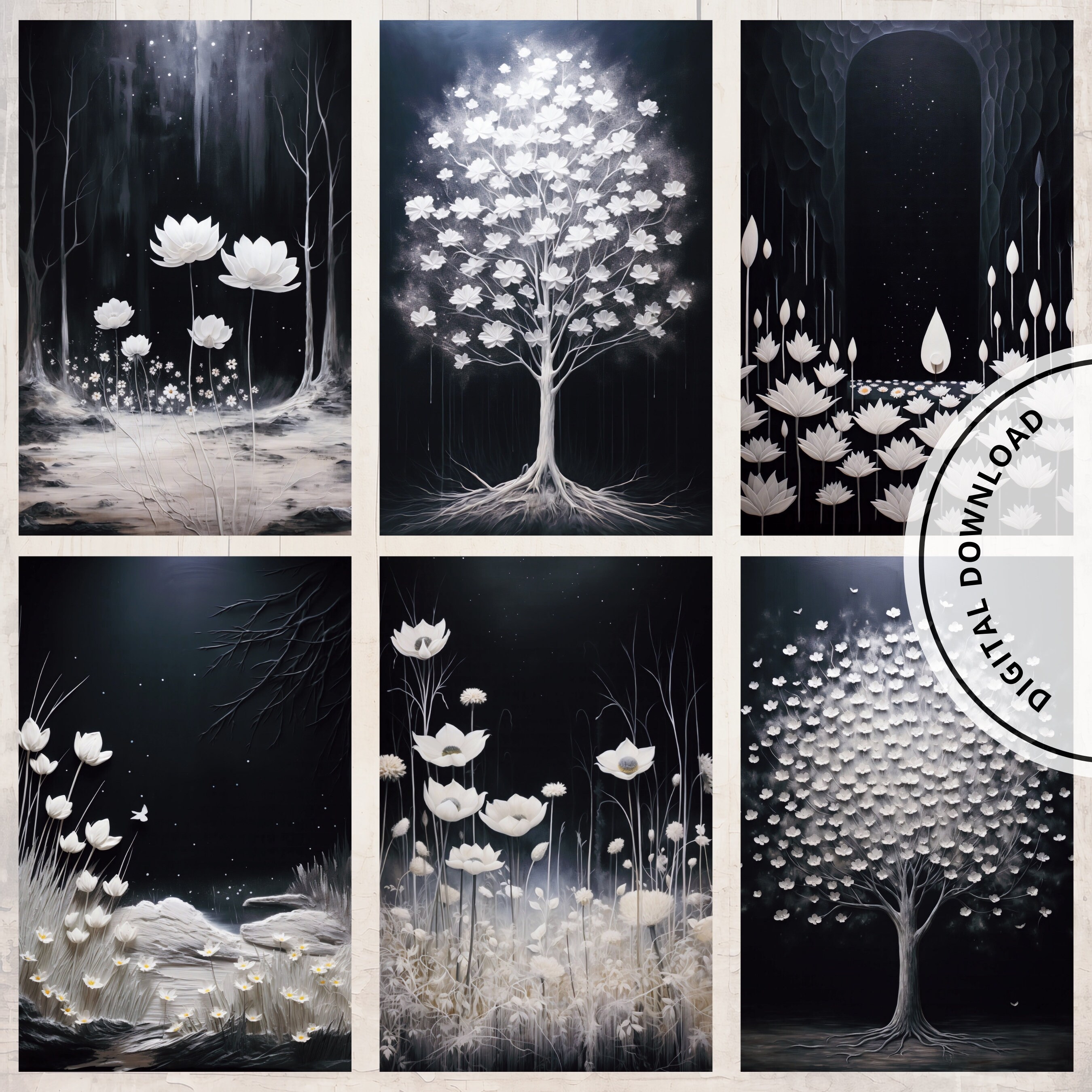 Black & White Journal Half Papers Printable Page Tree Meadow Forest