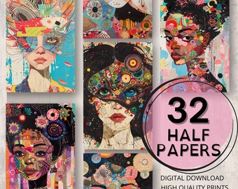 Abstract Woman Journal Half Papers Printable Pages Ephemera Scrapbooking Abstract Colorful Collage Card Making Art Junk Journal Supplies