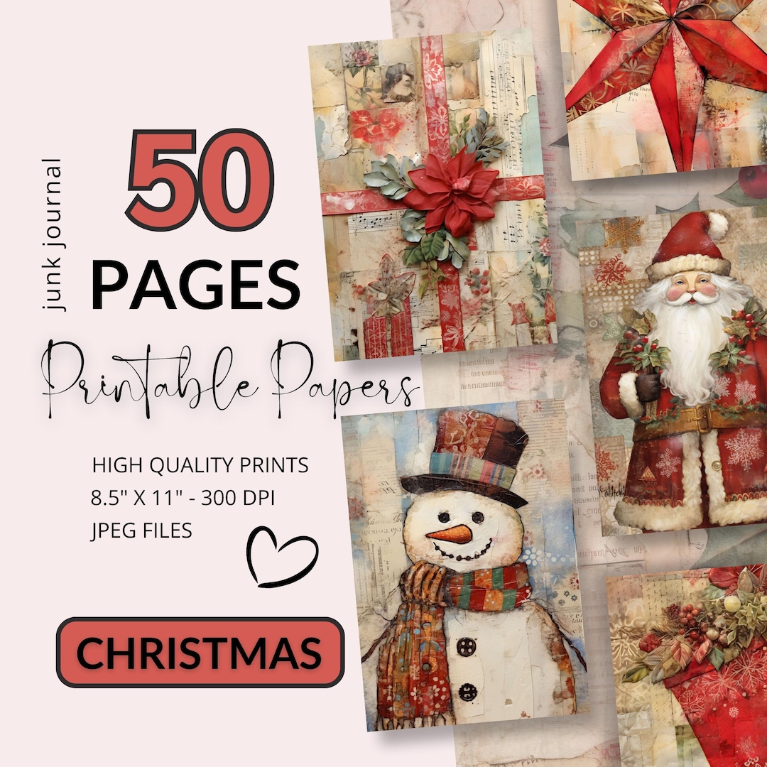 Christmas Junk Journal Paper BIG BUNDLE Digital Papers Pack Patchwork ...