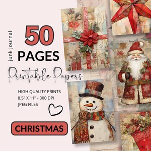 Duży pakiet papieru do dziennika śmieci świątecznych Pakiet papieru cyfrowego Patchwork Collage Scrapbooking Ephemera świąteczna Tworzenie kartek Materiały do dziennika śmieci