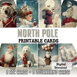 Cartes imprimables pour journal indésirable du pôle Nord Fabrication de cartes ATC Art surréaliste Éphémères hivernales Scrapbooking Cartes imprimables Fournitures pour journal indésirable de la neige