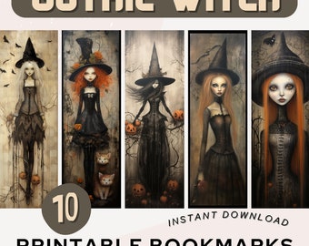 Marcadores de bruja gótica de Halloween Imprimible Espeluznante Libro de marcadores góticos de Halloween Descarga digital PNG PDF JPG Marcador Set Libro Amante Regalo