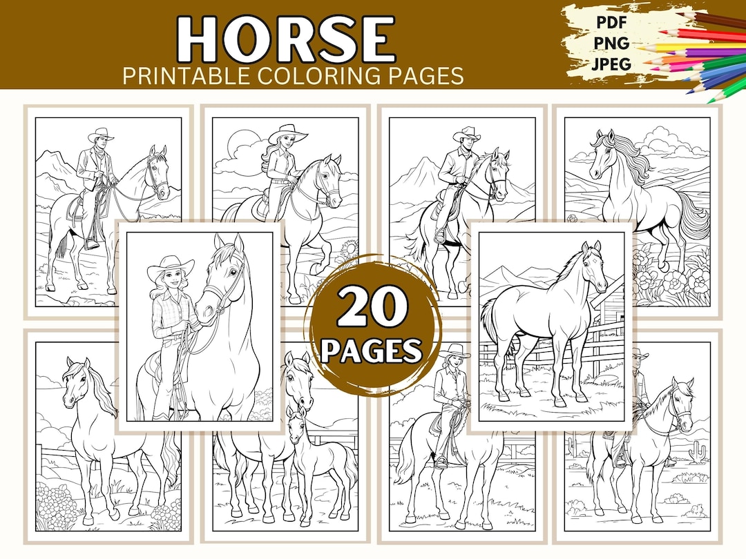 Horse Coloring Pages, 20 Printable Pages for Teens & Adults Horses Coloring Book Horse Images ...