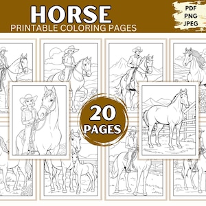 Horse Coloring Pages, 20 Printable Pages for Teens & Adults Horses Coloring Book Horse Images Instant Download PDF, JPEG, PNG