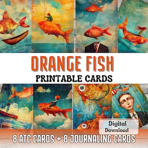 Cartes imprimables de journal indésirable poisson orange fabrication de cartes Art surréaliste lunatique océan monde Scrapbooking fournitures de journal indésirable poisson éphémères