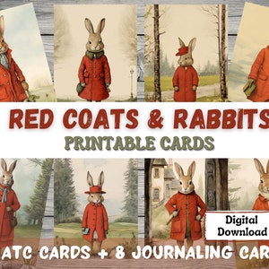 Vintage Rabbit Printable Digital Image Junk Journal ATC Cards, Woodland Animals Collage Sheet, Scrapbooking Ephemera Journaling Cards Set