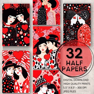 Journal pour couple d'amoureux, demi-papiers, page imprimable pour la Saint-Valentin, éphémères numériques, scrapbooking, collage, fabrication de cartes, journal pour couple amoureux