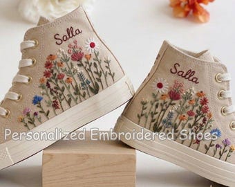 Wedding Embroidered Sneakers, Custom Wildflower Shoes for Bride, Wedding Reception Shoes, Gift For Her