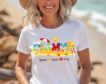 Custom Glamma Shirt, Personalized Grandkids Names Tee, Cute Summer Beach Grandma Gift Shirt