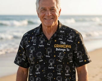Camisa havaiana personalizada para o vovô, camisa infantil personalizada com o nome do vovô, este vovô pertence a, presente para o vovô, camisa para férias na praia