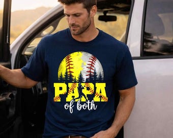 Papa of Both Baseball Softball Shirt, Funny Sports Papa Tee, Baseball Softball Family Shirt, Gift for Papa
