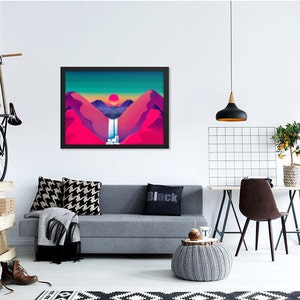 Impresión de paisaje vibrante enmarcado / Arte abstracto de mujer / Decoración de pared / Arte de pared / Cartel de cascada de montaña / Arte de la naturaleza /
