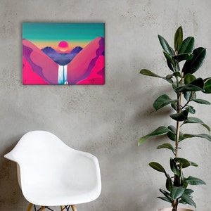 Impresión de lienzo de paisaje vibrante / Arte abstracto de la mujer / Decoración de pared / Arte mural / Lienzo de cascada de montaña / Arte de la naturaleza /
