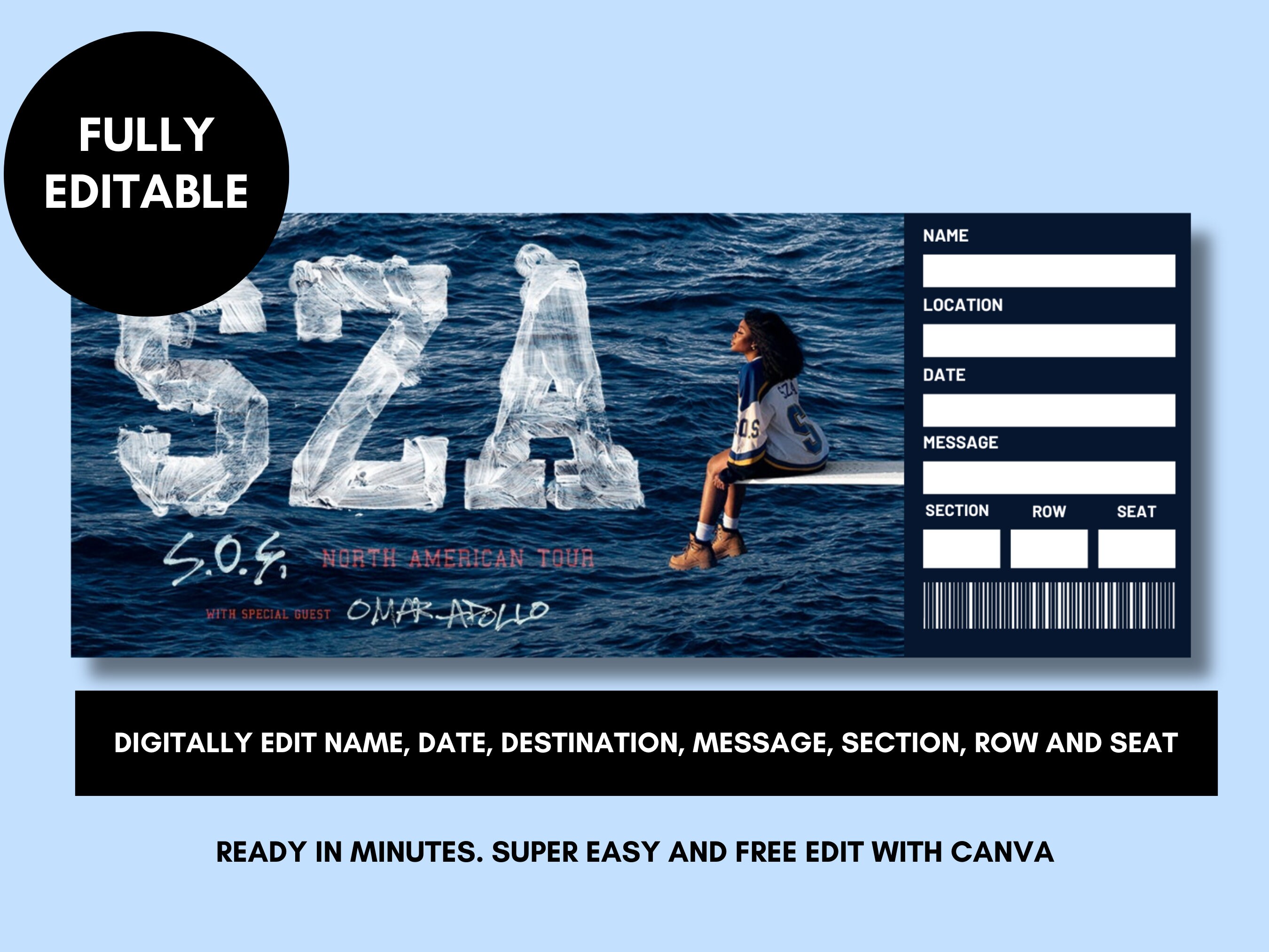 Editable SZA Concert Surprise Ticket Template SZA Sos North Etsy