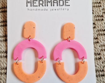 Fun two tone clay earrings pink and orange
