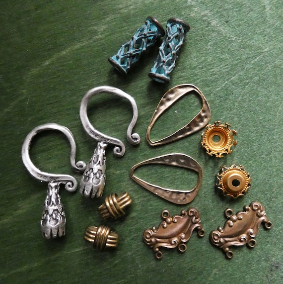 Schmuckkomponente, 12 Vintage Ohrring Teile, jewe… - image 1