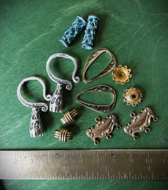 Schmuckkomponente, 12 Vintage Ohrring Teile, jewe… - image 2