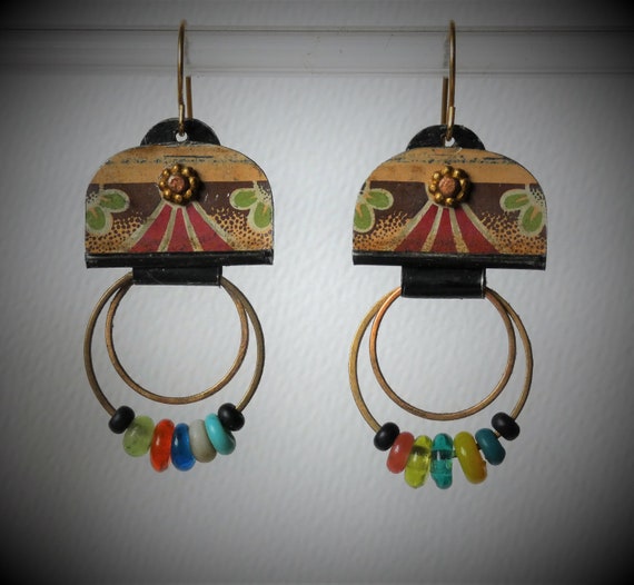 Earrings Made From a Vintage Tin Can With Glass Stones Etsy Canada