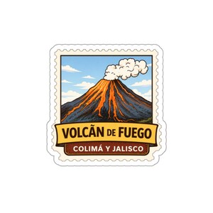 Volcán de Fuego Mexico Stamp Sticker | Colima & Jalisco Volcano Vinyl Decal | Mexican Travel Sticker, Waterproof Laptop Water Bottle Sticker