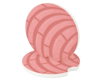 Dessous de verre Concha Rosa (Ensemble de 2) | Accessoires de voiture mexicains Pan Dulce | Sous-verres absorbants pour porte-gobelets en pierre ollaire