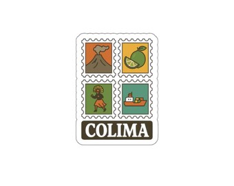 Colima stempel gestanste stickers, vintage Mexicaanse ansichtkaart esthetiek, reisvinyl, Colima Mexico, op Spaans geïnspireerde, Mexicaanse stickers