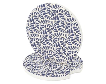 Ensemble de 2 dessous de verre bleu Talavera, porte-gobelet en pierre ollaire absorbante, accessoires auto d'inspiration mexicaine, cadeau pour les amateurs de voiture