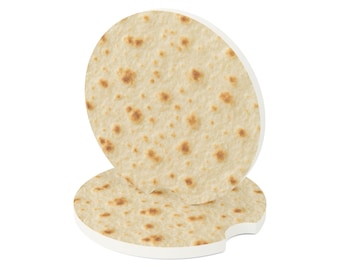 Lot de 2 sous-verres de voiture tortillas à la farine, sous-verres de porte-gobelets absorbants rigolos inspirés des aliments, accessoires auto de style cuisine mexicaine