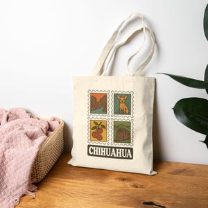 Borsa tote con francobollo Chihuahua, estetica vintage da cartolina messicana, vinile da viaggio, borsa Messico, ispirazione ispanica, borsa tote messicana, borsa per la spesa,