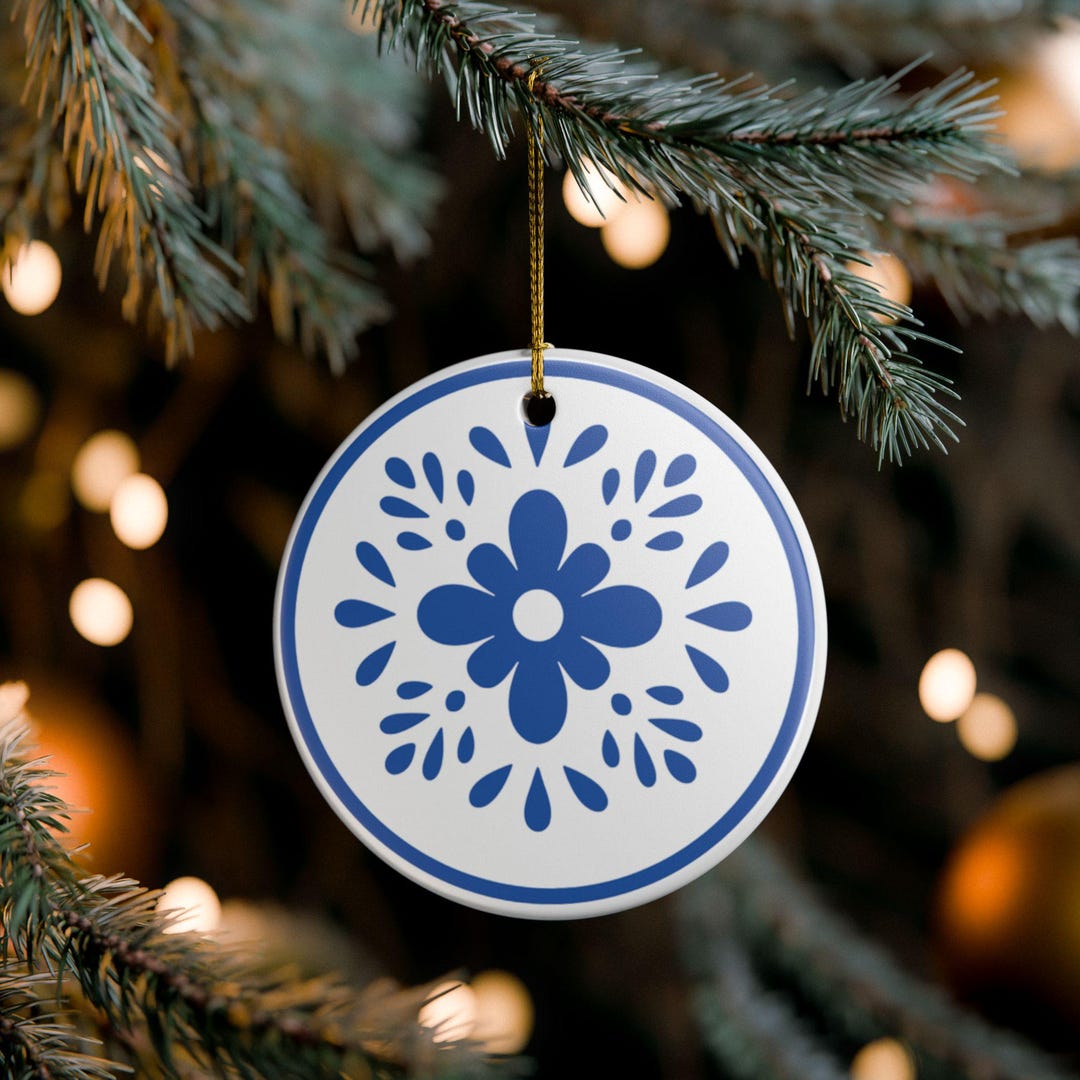 Blue Talavera Flower Ornament, Mexican Puebla Tile, 2.80 Inch Round ...