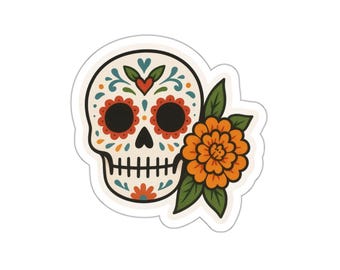 Sugar Skull Sticker – Día de los Muertos Calavera Floral Vinyl Art