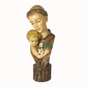 St. Anthony of Padua & Child Religious Vintage Statue Bust Italian Resin 10&quot;