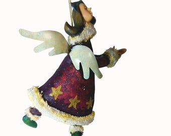Vintage Fabric Mache Angel Figurine Whimsical Christmas Ornament