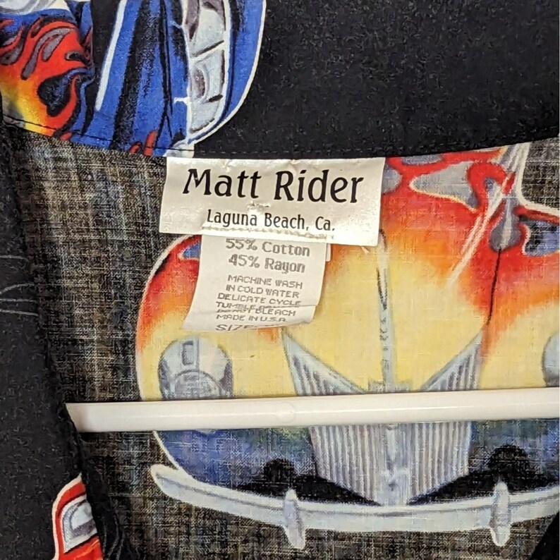 Matt Rider Laguna Beach Vintage Button up Shirt Men's XL Hot Rods Black ...