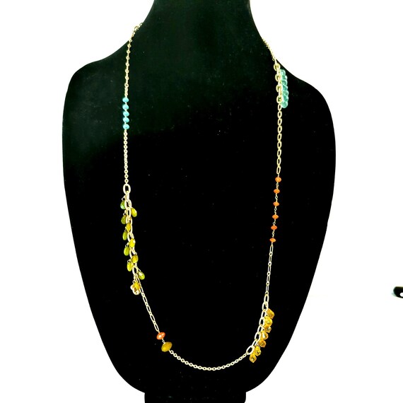 Fossil Multi-Color Beaded Long Chain Necklace Wit… - image 1