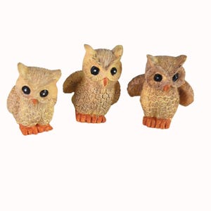 Vintage Tawny Owl Miniature Resin Figurines Set Of 3