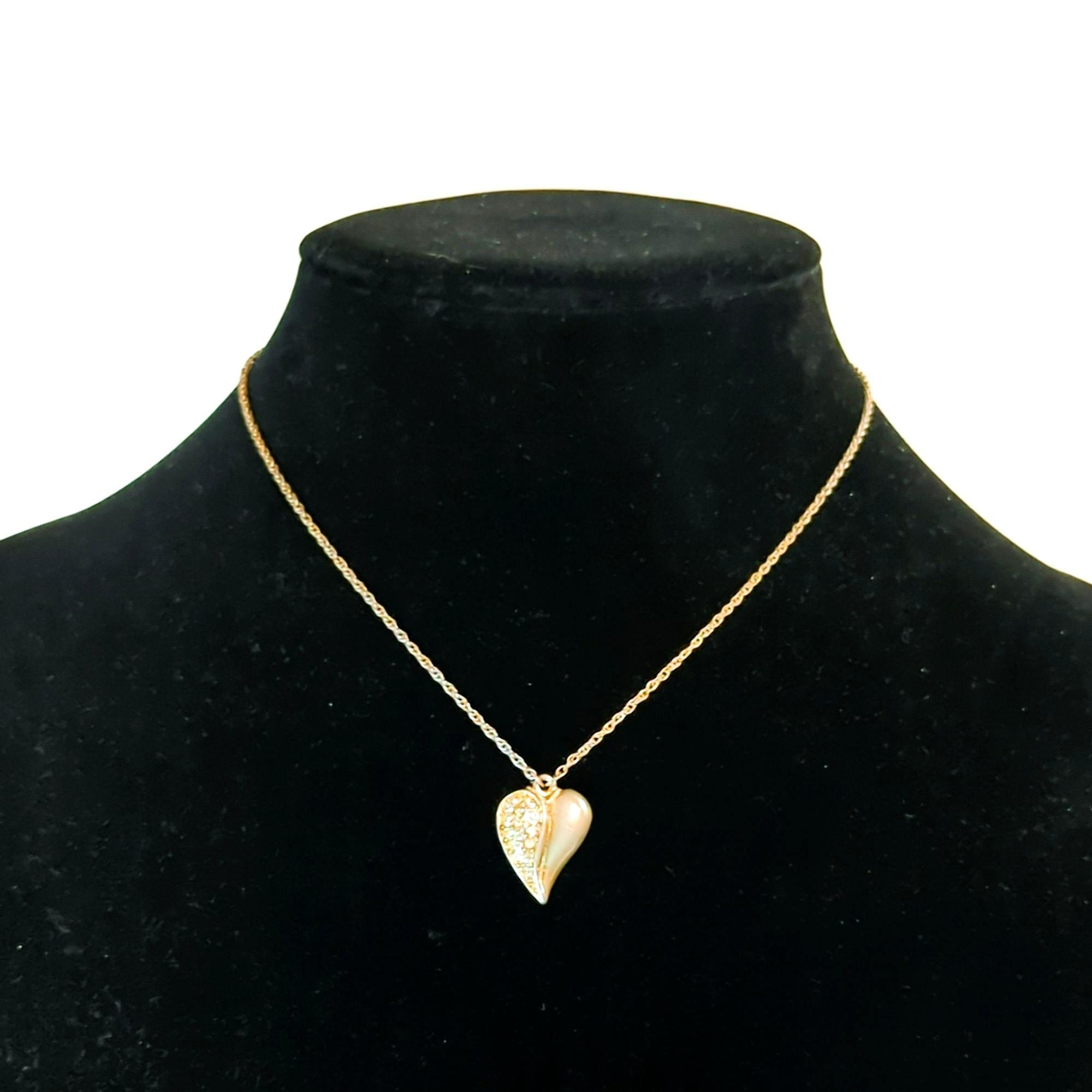 Collier Vintage Pendentif Cœur Doré Et Strass - Occasion Excellent état