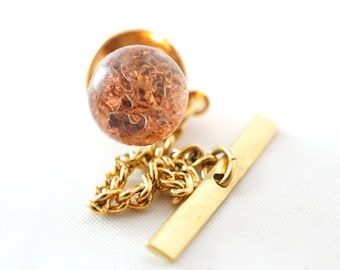 Vintage Rose Gold Tie Tack And Chain Bar Accent