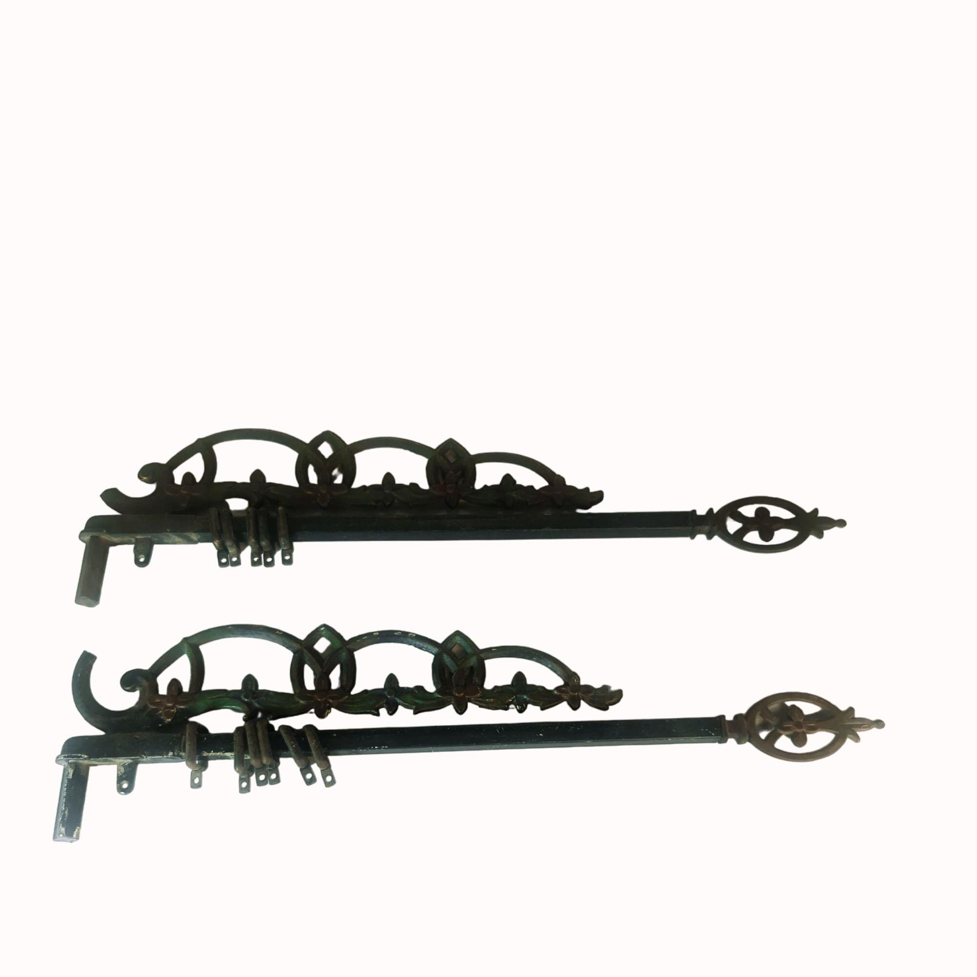 Antique Victorian Cast Iron Swing Arm Curtain Rods Ornate Fleur-de-lis