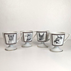Fuchs Adler Löwe Gepard Footed Becher Set Vintage Roth Grußkarten Tasse Lee Jayred