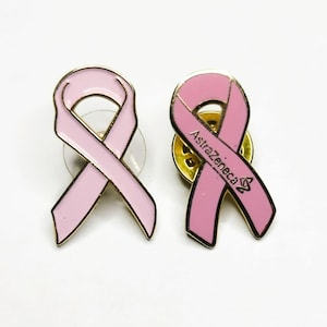 Vintage AstraZeneca Breast Cancer Awareness Pink Ribbon Enamel Lapel Pin