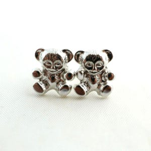 Vintage Teddy Bear Stud Earrings Silver Tone Mixed Metal Sterling Posts