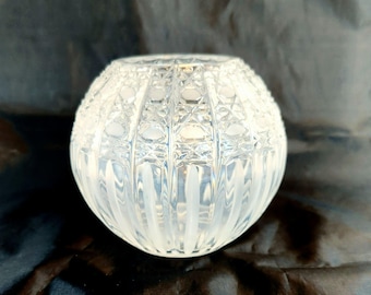 Vintage Cut Crystal With Frosted Details Rose Bowl Vase 5-Inches Tall