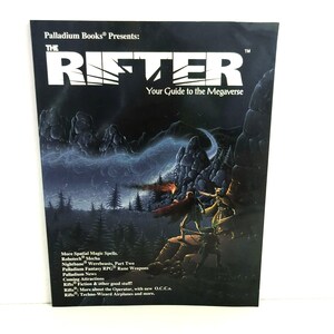May include: A magazine cover for "The Rifter" by Palladium Books. The cover features a dark fantasy illustration with figures in combat. Text includes "Your Guide to the Megaverse" and a list of contents.