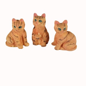 Vintage Orange Tabby Cat Resin Miniature Figurines Set Of 3