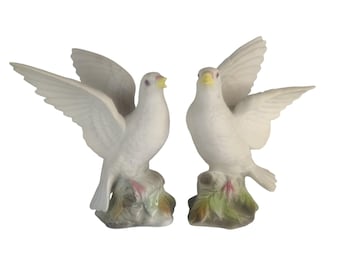 Vintage Porcelain Dove Figurines Pair Hand-Painted Decorative Birds Numbered